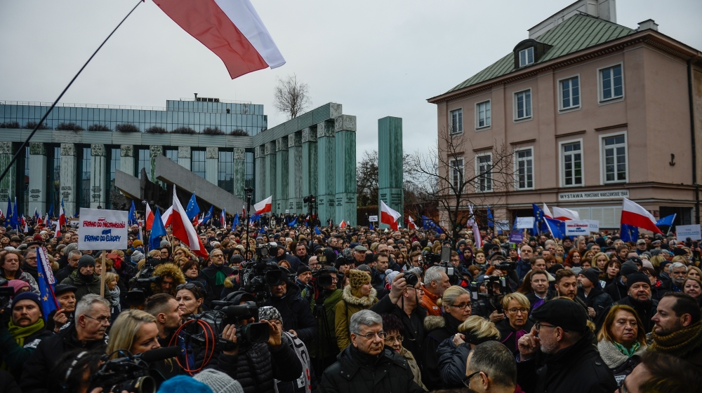 Silence march against the rulling Law and Justice party judicial reforms in Warsaw