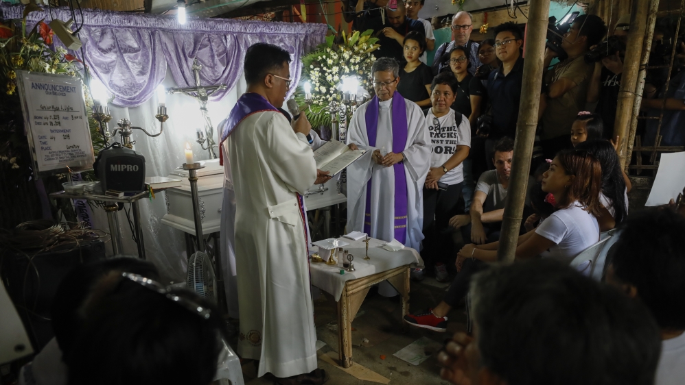 A mass is held during the wake of three-year-old Myca Ulpina, who died in crossfire between police and illegal drugs suspects in June 2019 in Rizal province just outside of Manila