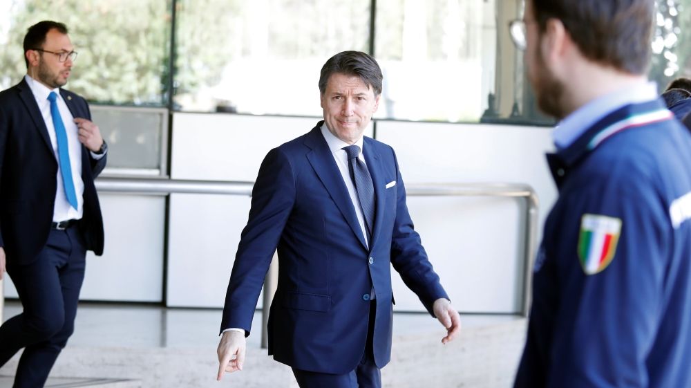 Italy's Prime Minister Giuseppe Conte leaves the Civil Protection agency building after attending a briefing on the coronavirus outbreak in the country