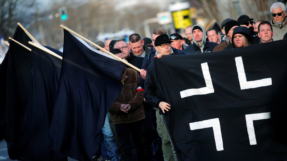 Far-right groups demonstrate following the 75th anniversary of the WW2 bombings in Dresden, Germany, February 15, 2020. REUTERS/Hannibal Hanschke