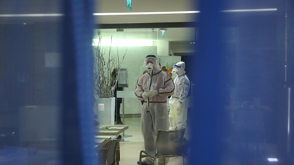 epa08247227 View into the Mercure hotel where a tourist from Bergamo was tested positive for COVID-19 coronavirus, in Palermo, Italy, 25 February 2020. EPA-EFE/Igor Petyx