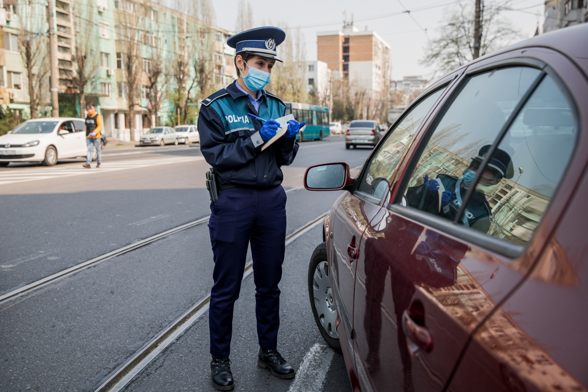 Police checkpoints on the streets of Galati, March 30th, 2020. People have to present a statement with the reason they left their home. (March 30: 1952 confirmed cases, 44 deaths)