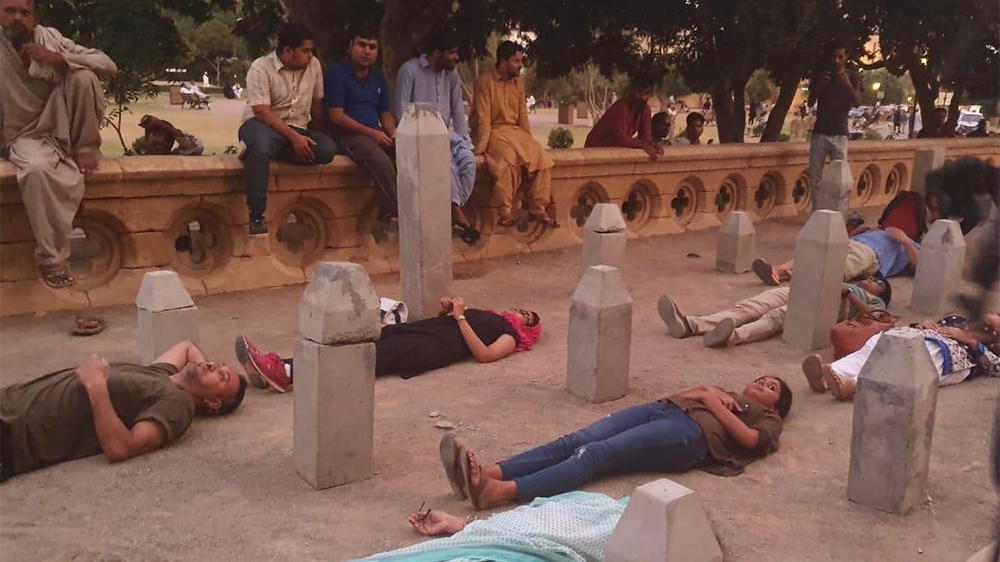 Artists and activists protested against closing of an art insltallation ‘The Killing Fields of Karachi’