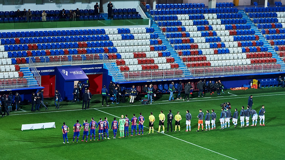 EIBAR, SPAIN - MARCH 10: A general view inside the empty stadium as fans cannot attend the match due to the medical emergency Covid-19 (Coronavirus) prior to the Liga match between SD Eibar SAD and Re