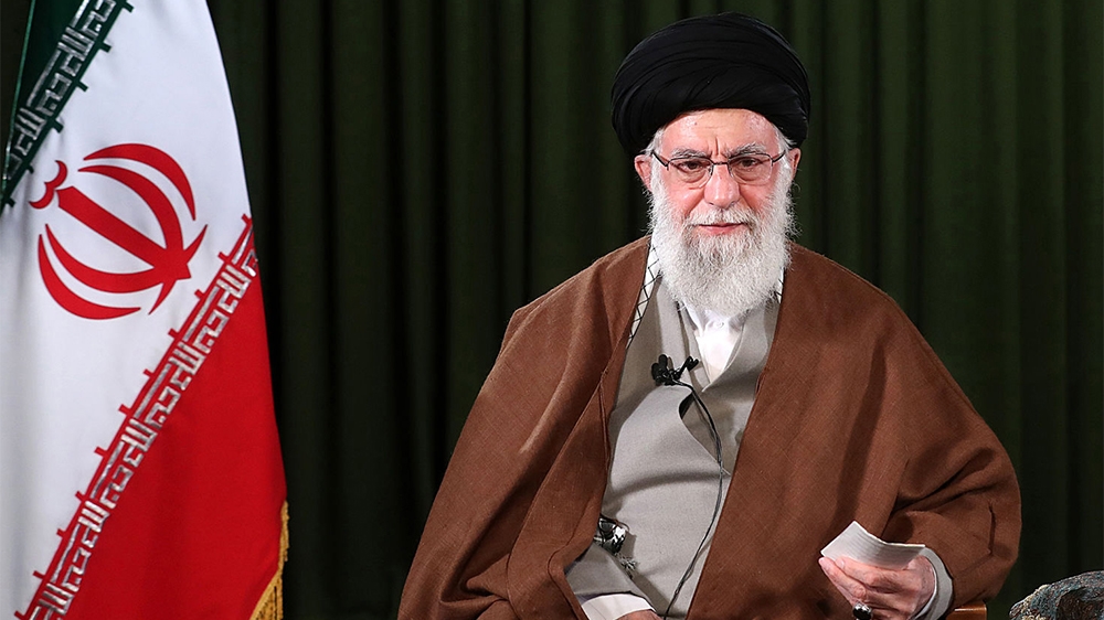 A handout picture provided by the office of Iran's Supreme Leader Ayatollah Ali Khamenei on March 20, 2020 shows him delivering a speech on the occasion of Noruz, the Iranian New Year, in Tehran. - No