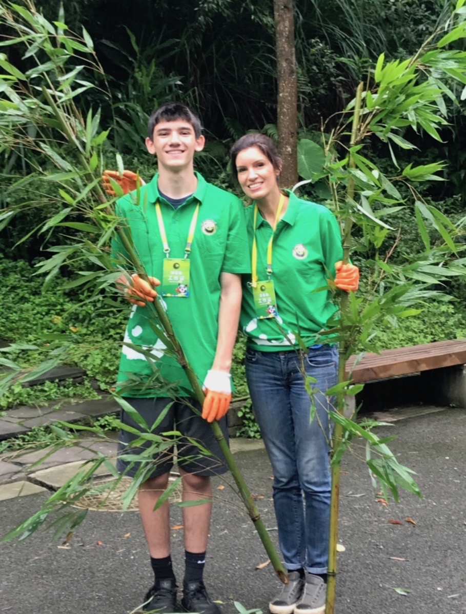 Luko and Jo as they gather bamboo to split for the pandas [Photo courtesy of Jo Varnish]