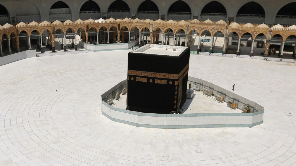 General view of Kaaba at the Grand Mosque which is almost empty of worshippers, after Saudi authority suspended umrah amid the fear of coronavirus outbreak, at Muslim holy city of Mecca