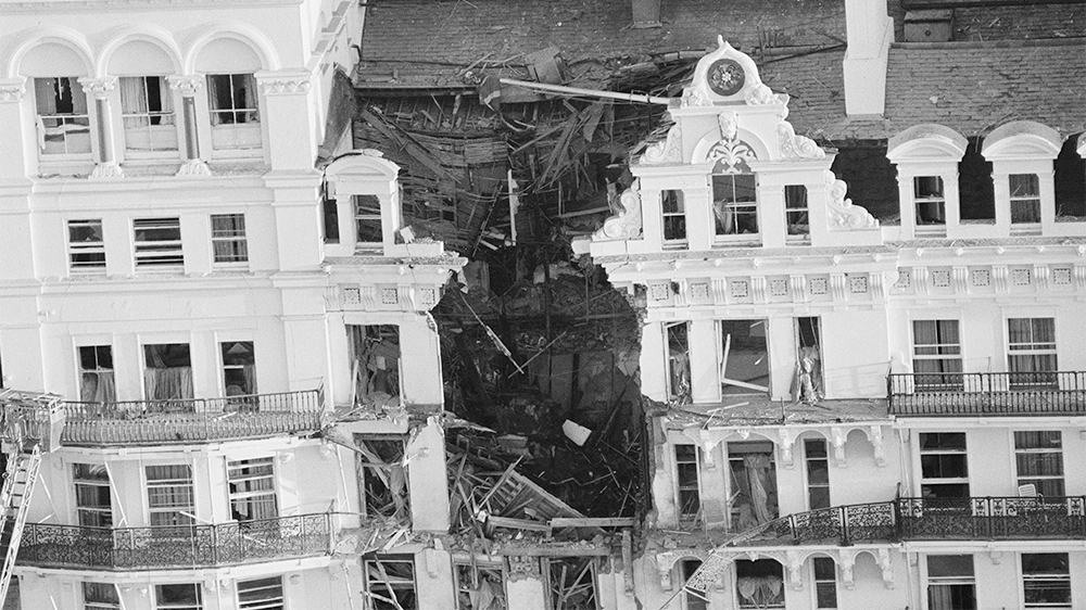 Five people were killed when an IRA bomb exploded inside the Grand Hotel in Brighton on October 12, 1984. Margaret Thatcher’s ruling Conservative Party was holding its annual conference in the hotel at the time