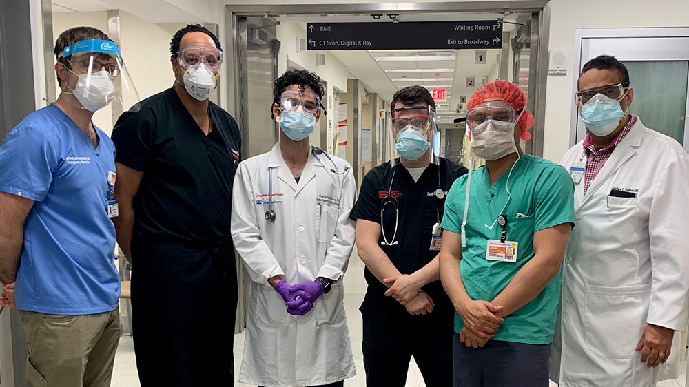 Gilman with his team at a New York City hospital on the front lines of the coronavirus fight [Courtesy of Dr Cleavon Gilman]