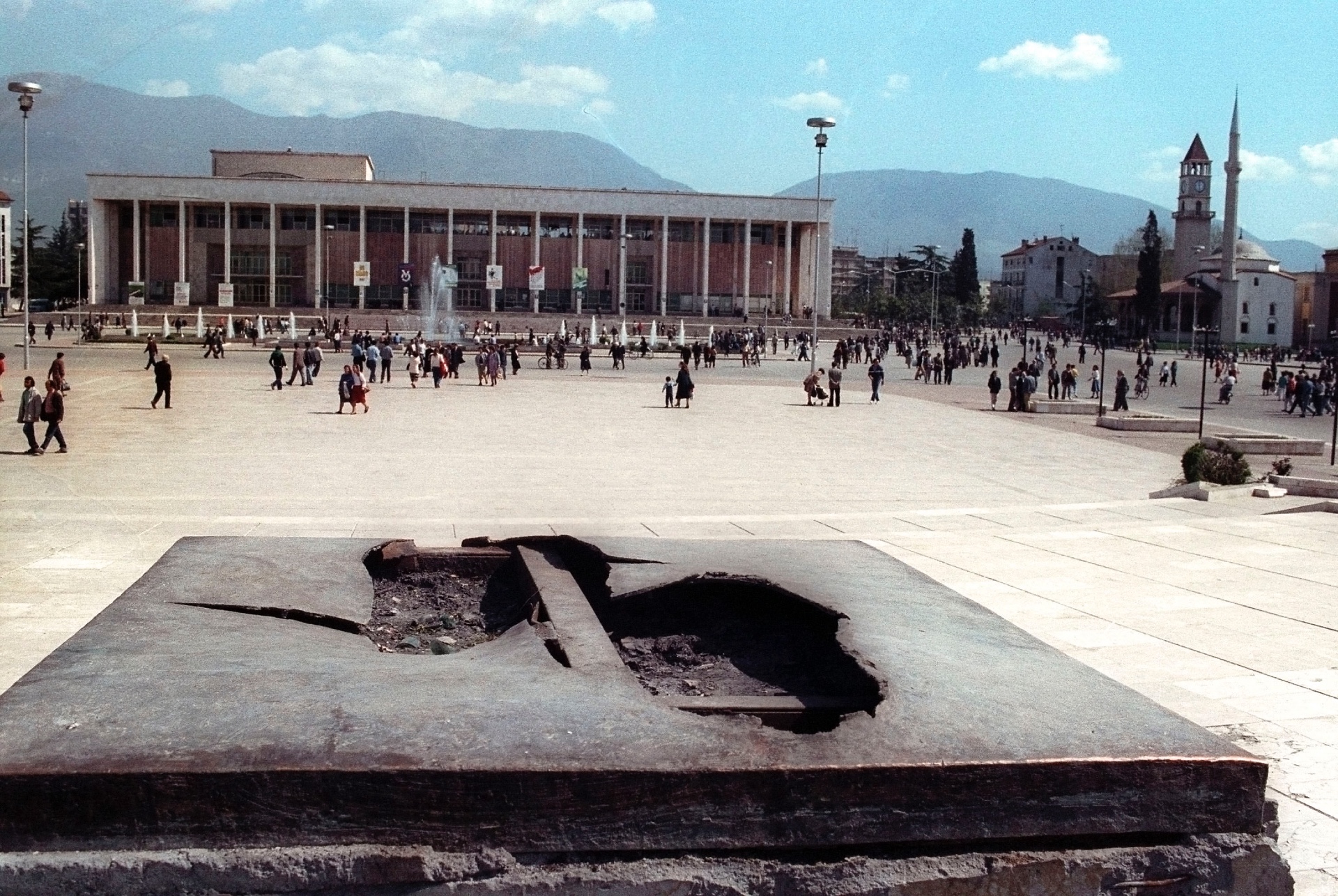 By March 1991, footprints were all that remained of the statue of Enver Hoxha on the main square in Tirana