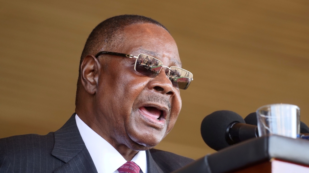 Malawi''s President Peter Mutharika addresses guests during his inauguration ceremony in Blantyre