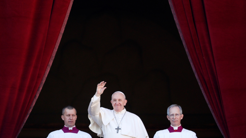 Pope Francis presided at an outdoor prayer service with about 130 people