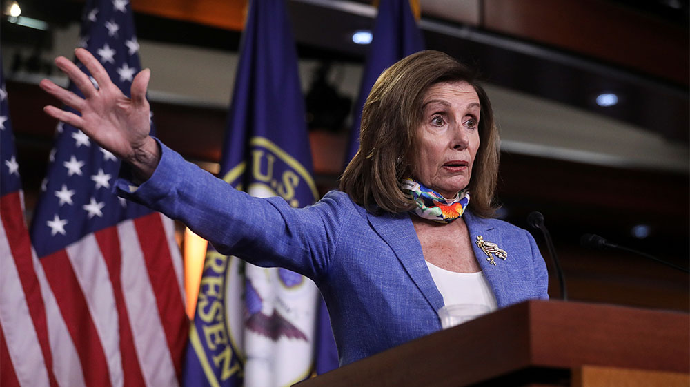 US House Speaker Nancy Pelosi reacts to Russia-Taliban intel