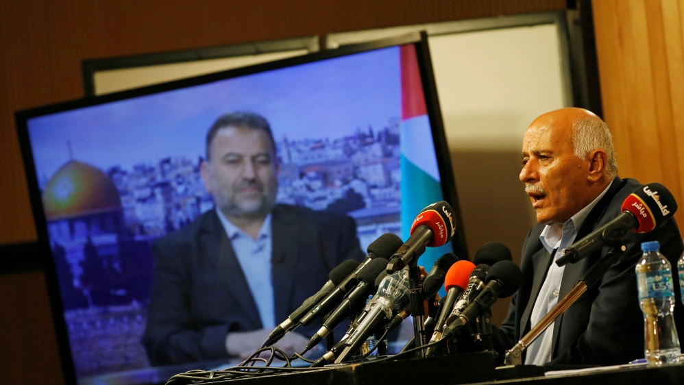 Hamas and Fatah press conference on Israel''s planned annexation of parts of West Bank