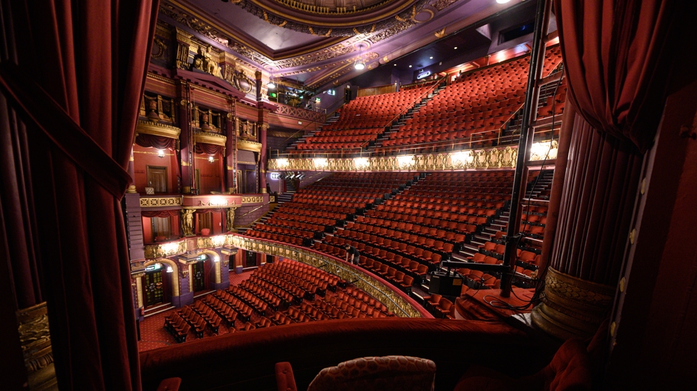 Steve Clarkson, head of maintenance and facilities at the Palace Theatre in Manchester, carries out a maintenance check of the auditorium on June 19