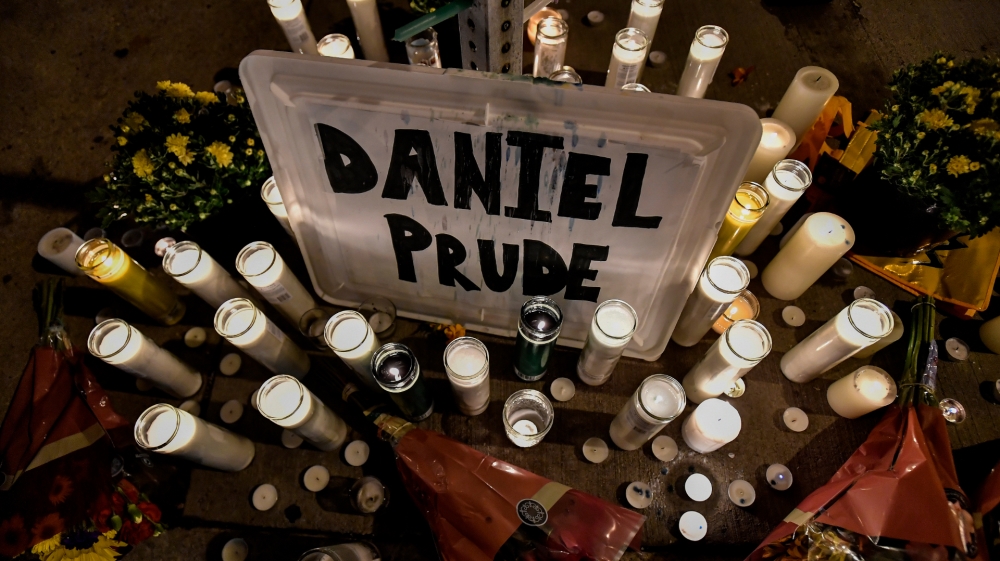 A makeshift memorial is seen in Rochester near the site where Daniel Prude was restrained by police officers