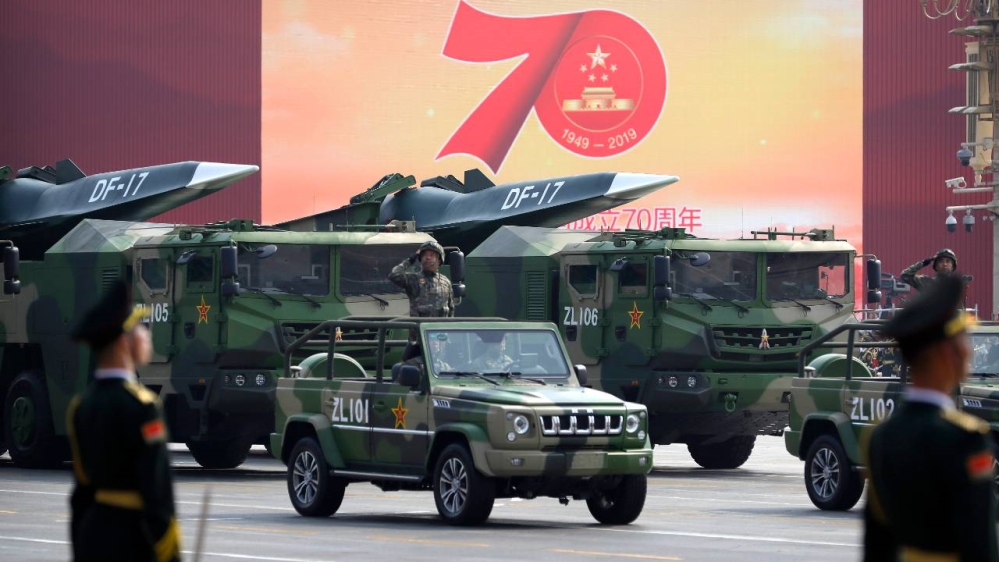 Trucks carrying weapons including a nuclear-armed missile designed to evade US defences were displayed in Beijing in 2019 as the country marked the 70th anniversary of the Communist Party taking power in China in 1949