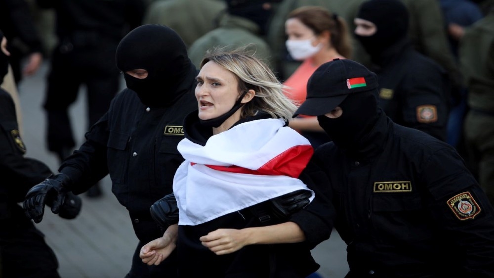Belarusian opposition women supporters protest against presidential election results in Minsk