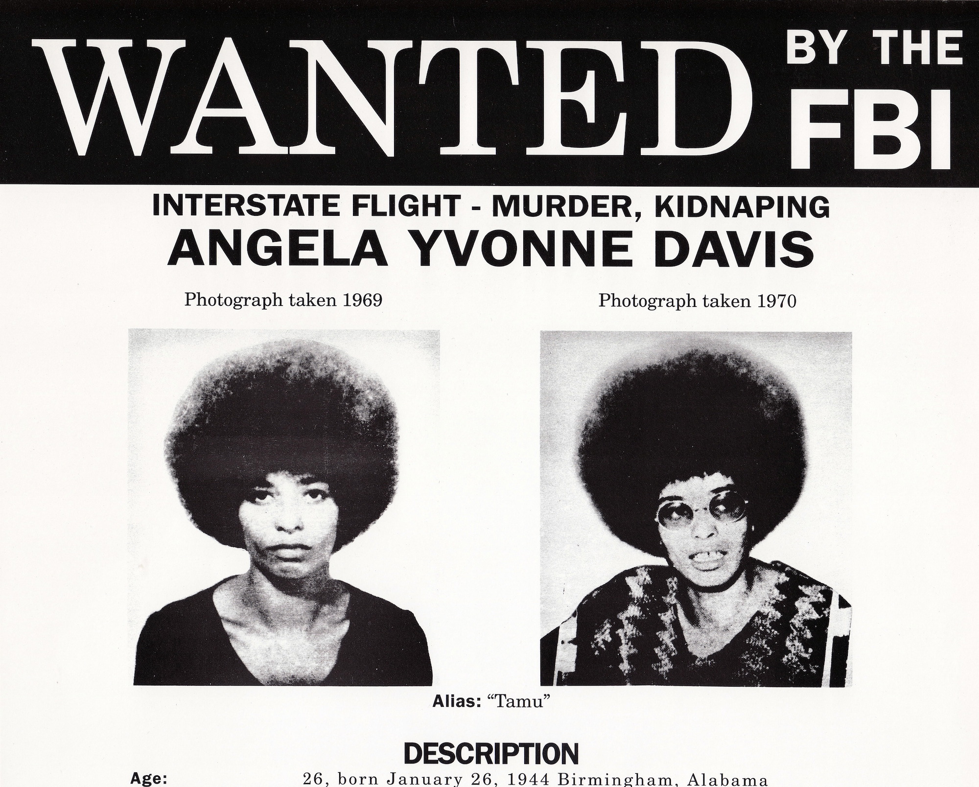 An FBI ‘Wanted’ poster for Angela Davis