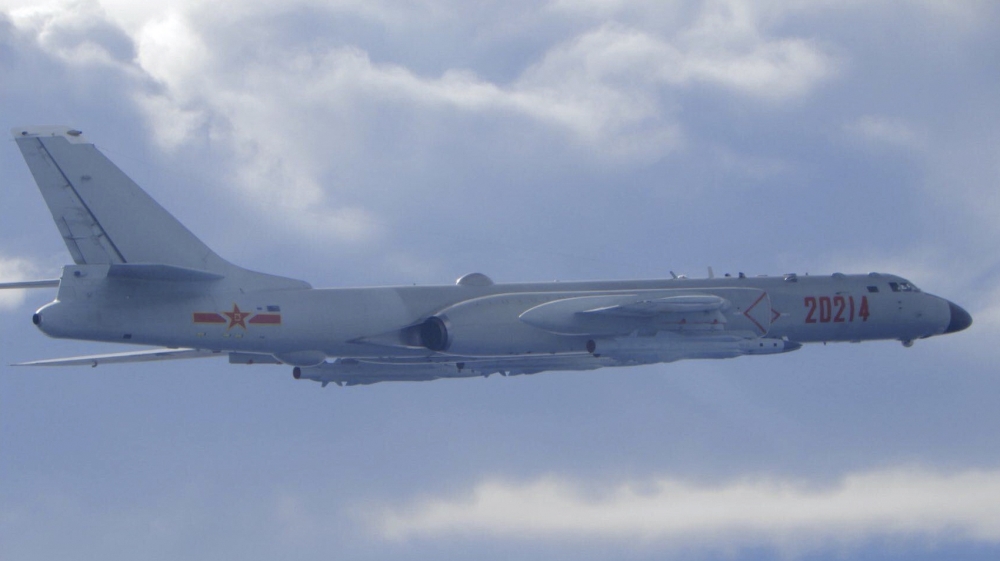 In this photo released by the Taiwan Ministry of National Defense, a Chinese People’s Liberation Army H-6 bomber is seen flying near the Taiwan air defence identification zone near Taiwan on Friday, September 18, 2020 [Taiwan Ministry of National Defense via AP]
