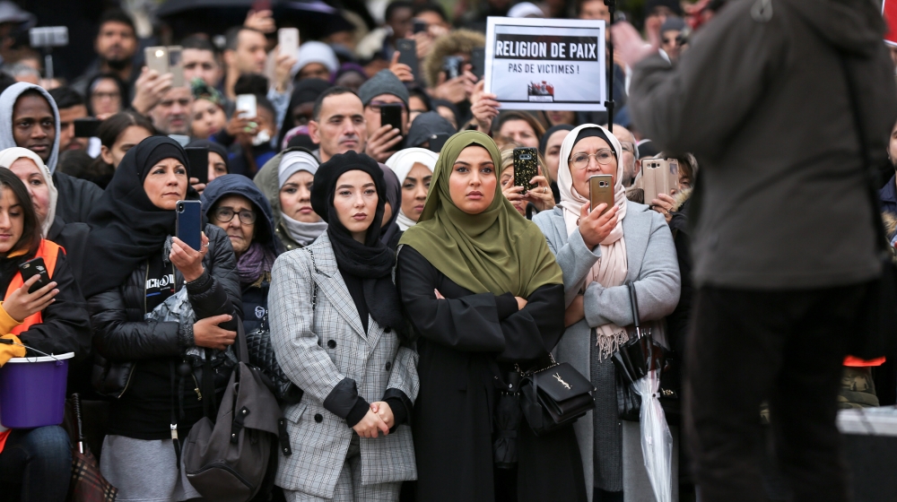 People gather place de la Nation, one of the Paris major crossroad on October 27, 2019, to protest against Islamophobia and media bias in France. A new row over secularism and the wearing of the Islam