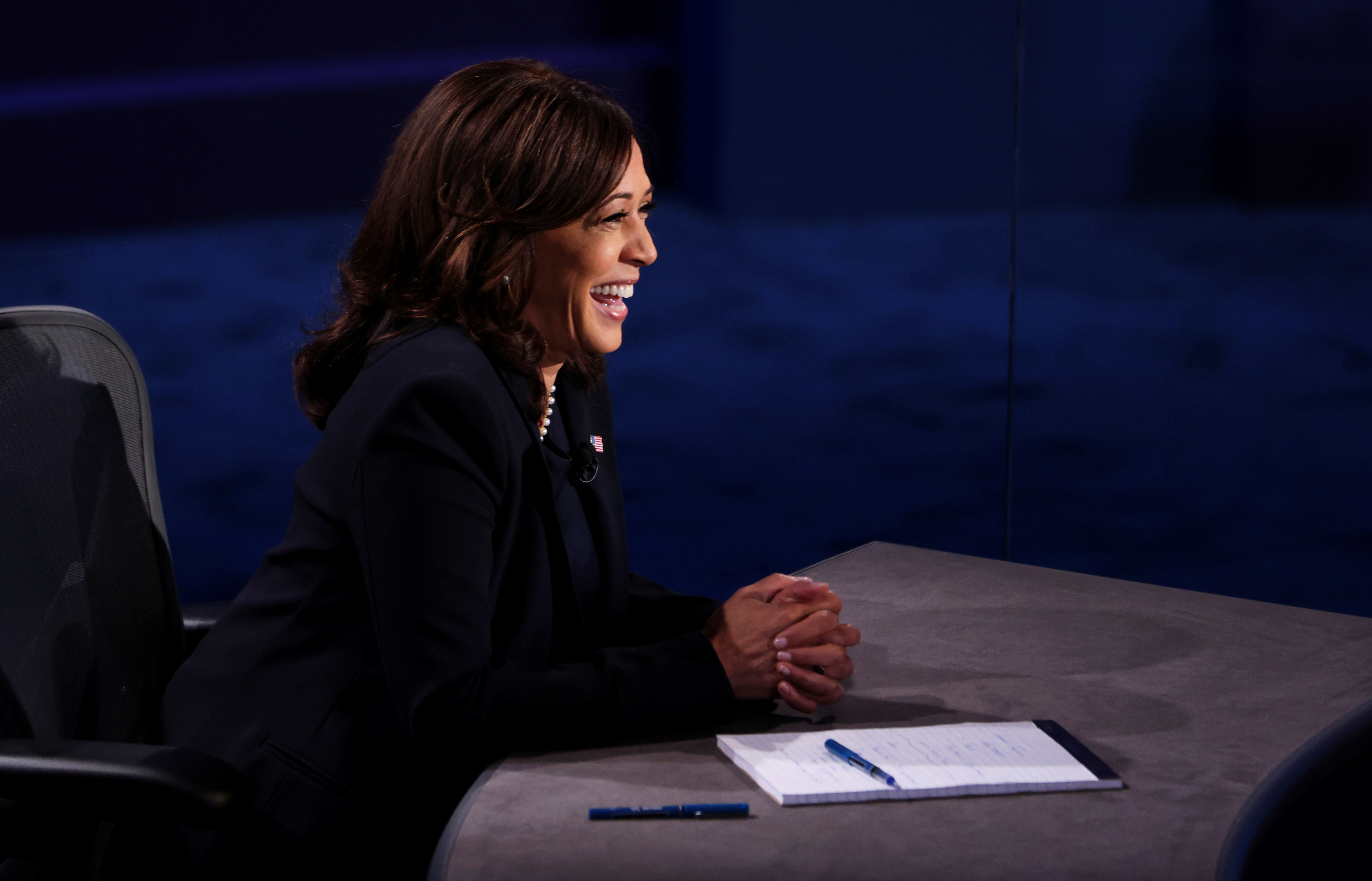 Democratic vice presidential nominee Senator Kamala Harris stayed on message, frequently referencing US presidential candidate Joe Biden’s policies