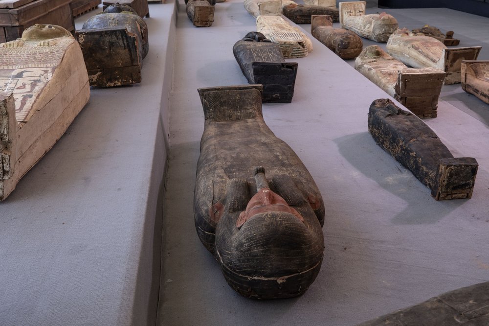 The sealed wooden coffins belonged to top officials of the Late Period and the Ptolemaic period of ancient Egypt
