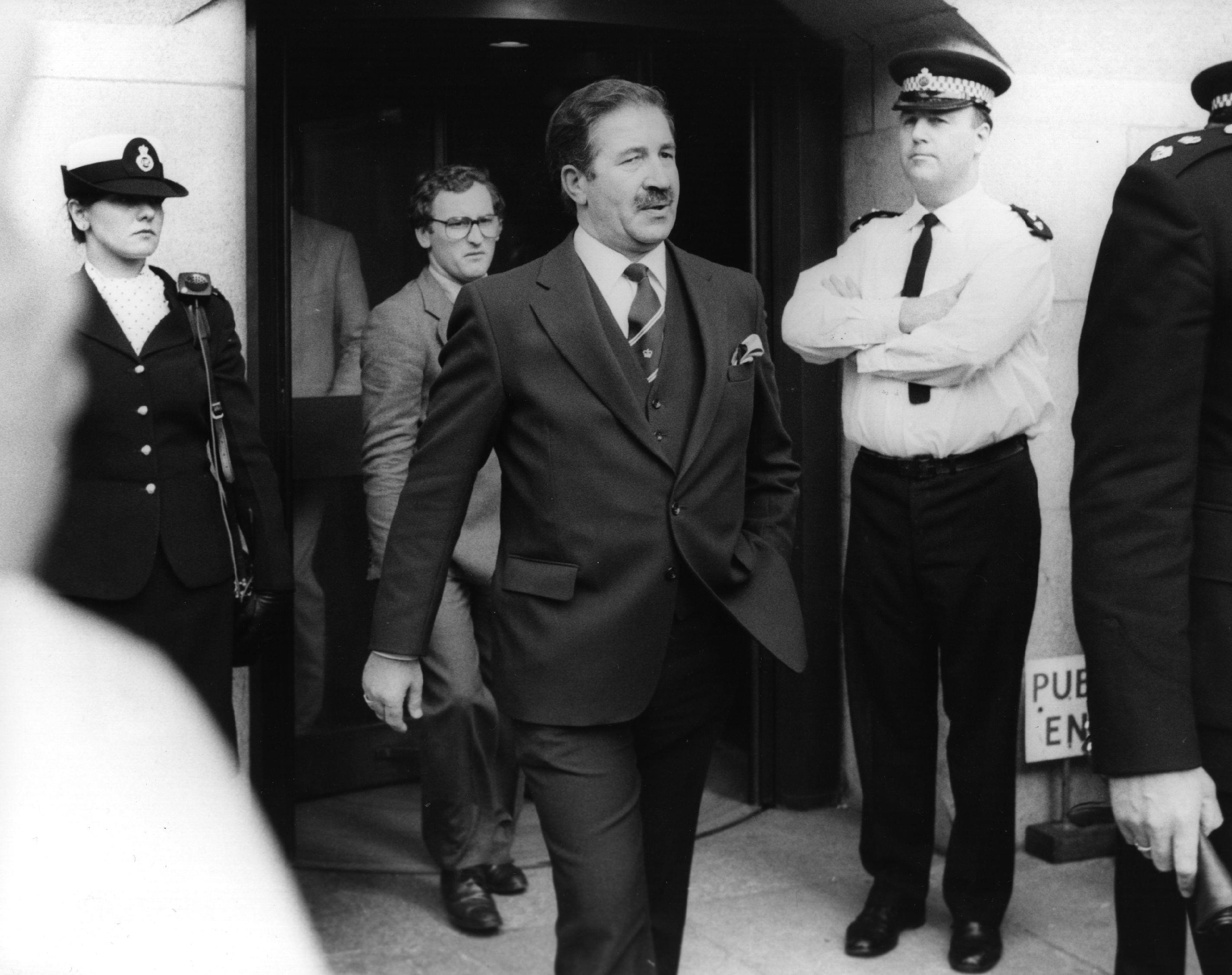 Chief Superintendent James Hobson who led the squad responsible for arresting Peter Sutcliffe is seen leaving the Old Bailey after the trial on May 22, 1981