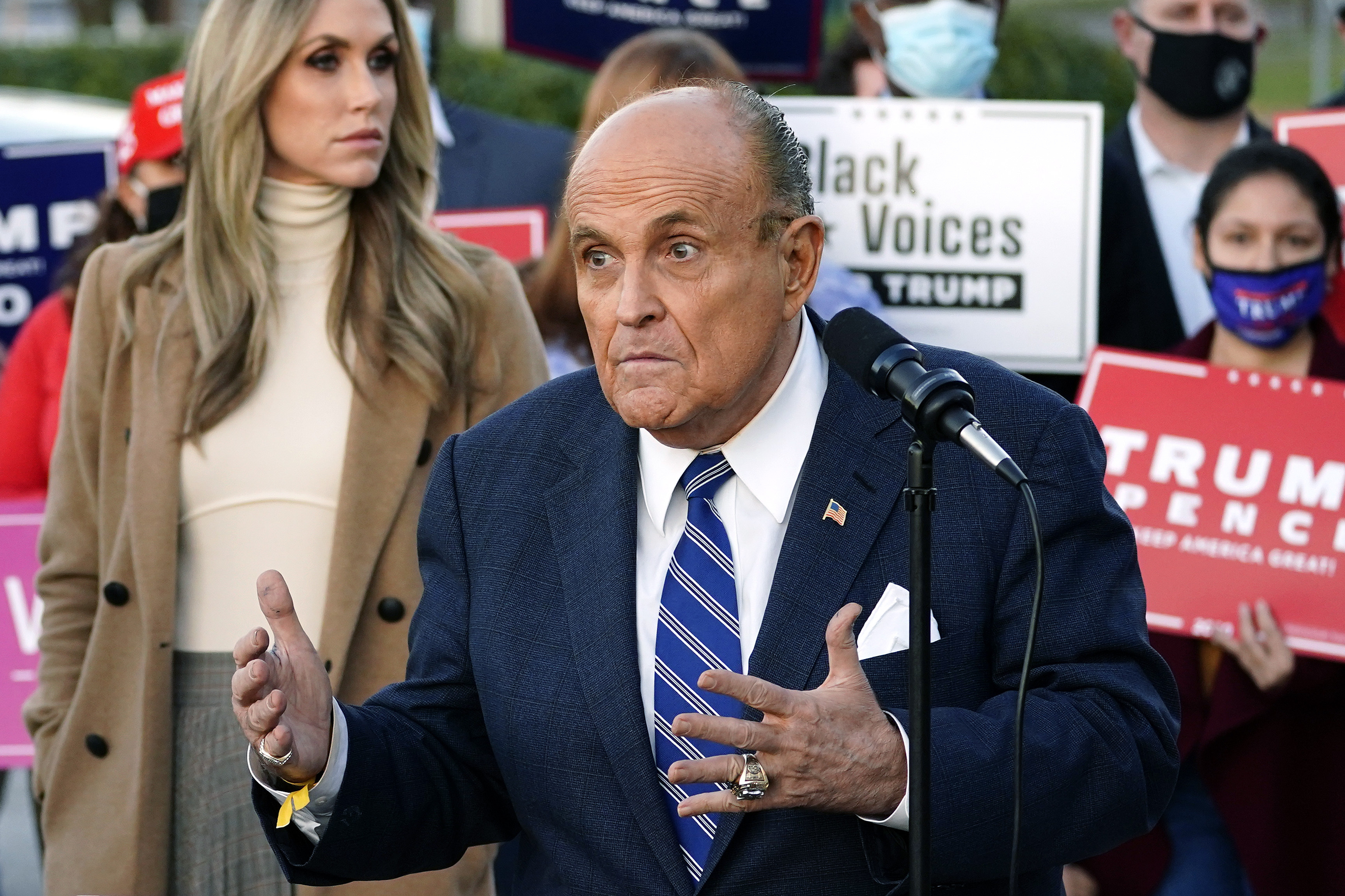 Rudy Giuliani, a lawyer for President Donald Trump, speaks during a news conference on legal challenges to vote-counting in Pennsylvania