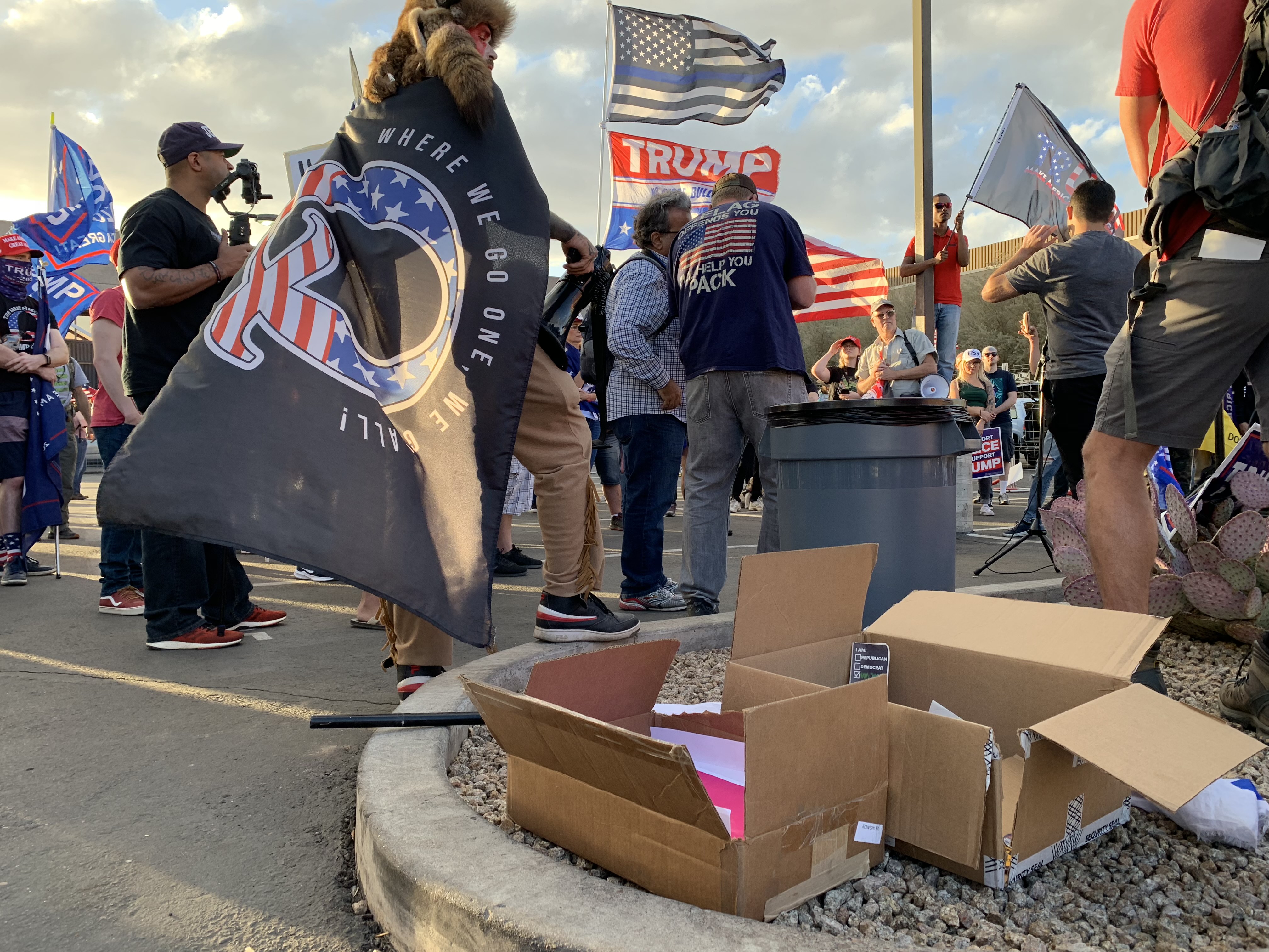 Pro-Trump supporters continue to gather at the Maricopa County election centre as votes are counted