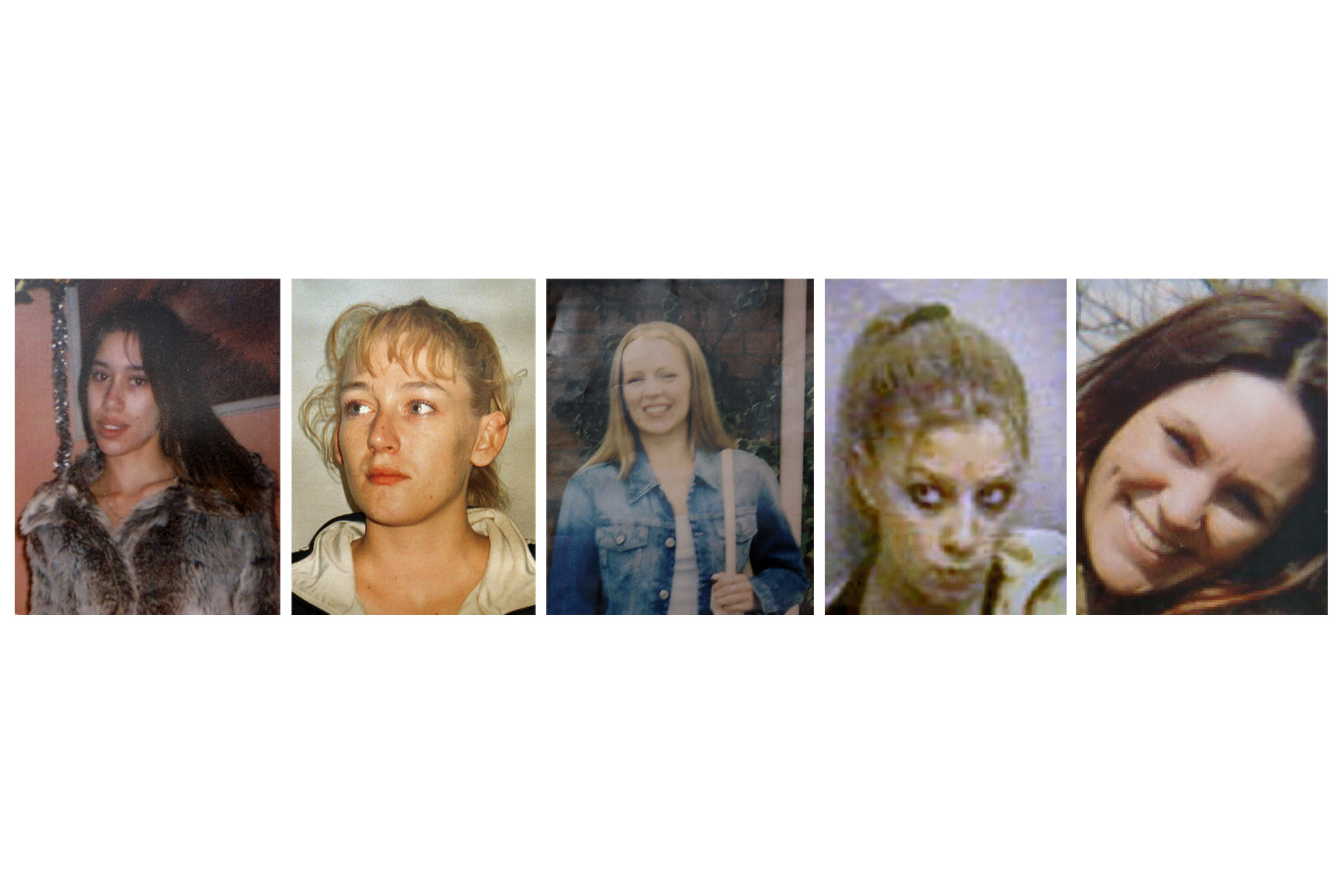A combination image shows undated handout photographs of the five murdered women from Ipswich. Pictured are (left to right) Tania Nicol, Paula Clennell, Gemma Adams, Anneli Alderton and Annette Nicholls