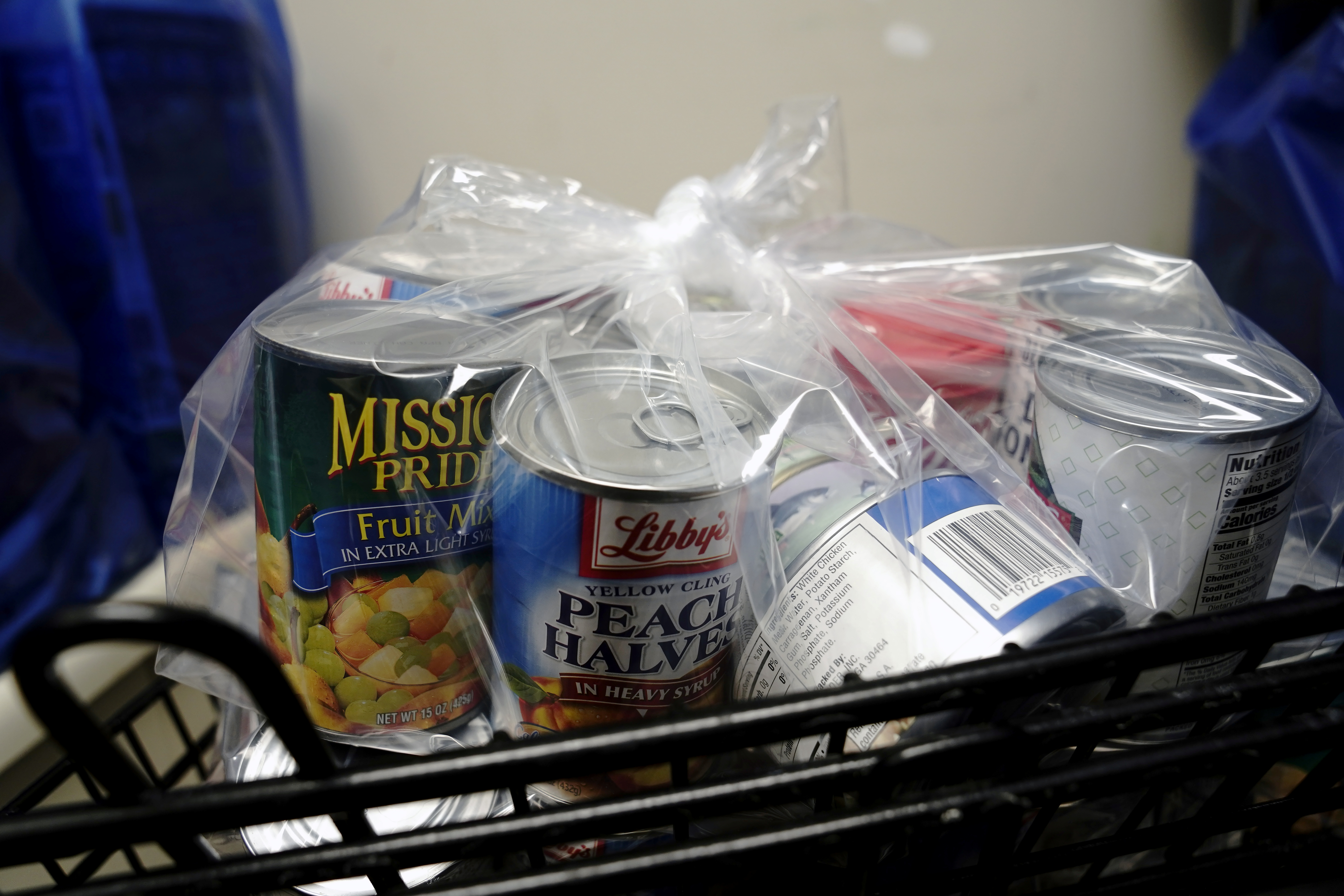Canned food is seen inside the Walworth County Food Pantry as rural hunger rises due to the coronavirus disease (COVID-19) pandemic in Elkhorn, Wisconsin, US, October 17, 2020 [Bing Guan/Reuters]