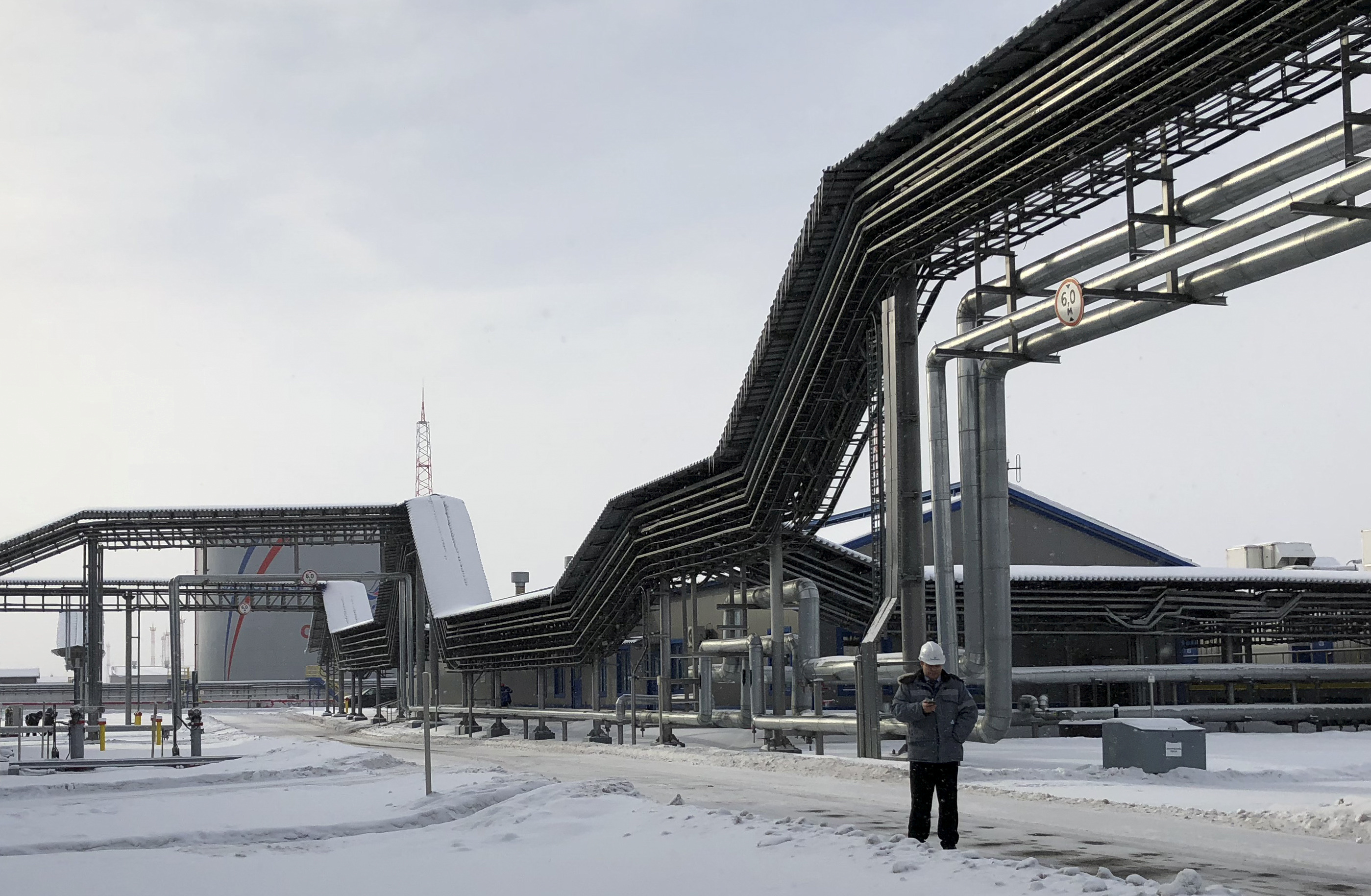 An oil storage tank of Russian oil pipeline monopoly Transneft is pictured at the Baltic Sea port of Ust-Luga, Russia