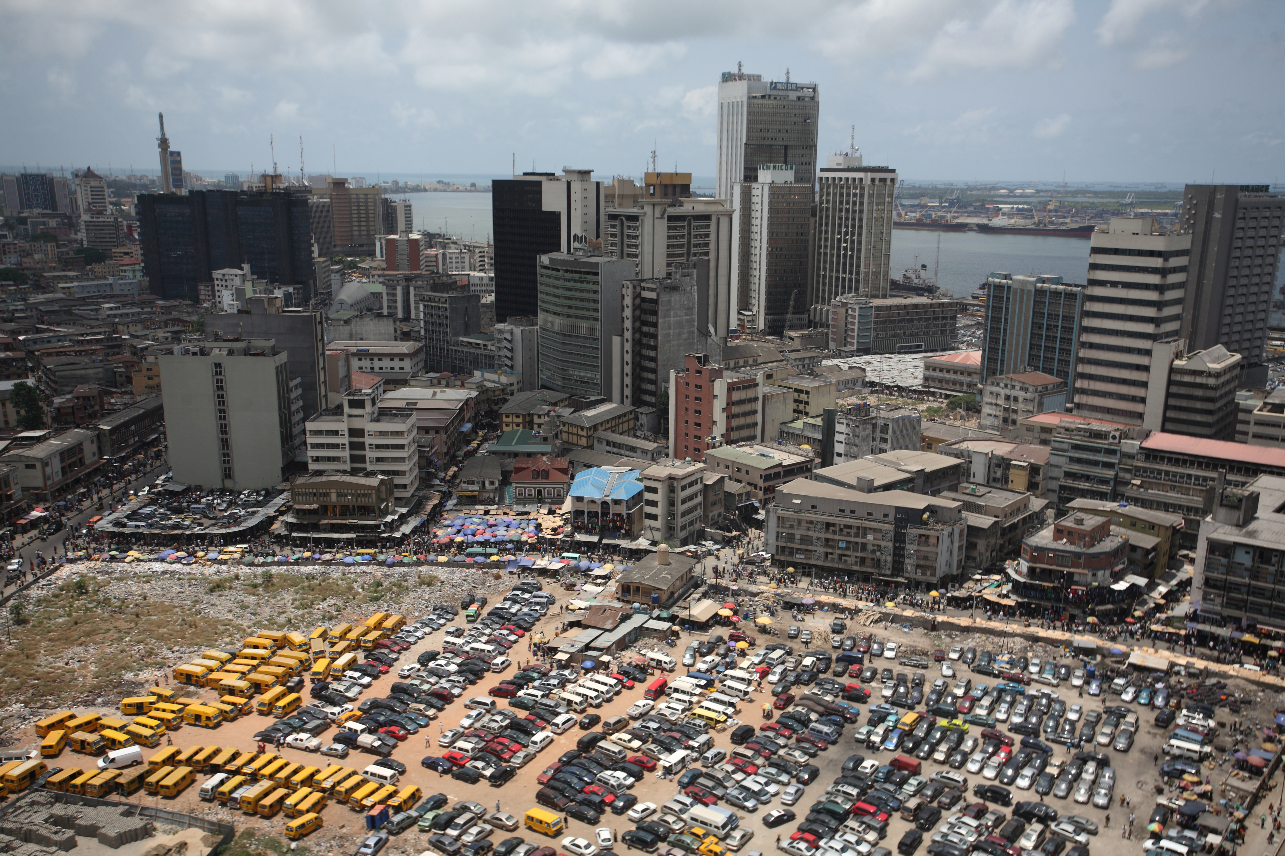 An aerial view shows the central business district in Nigeria’s commercial capital, Lagos in 2009