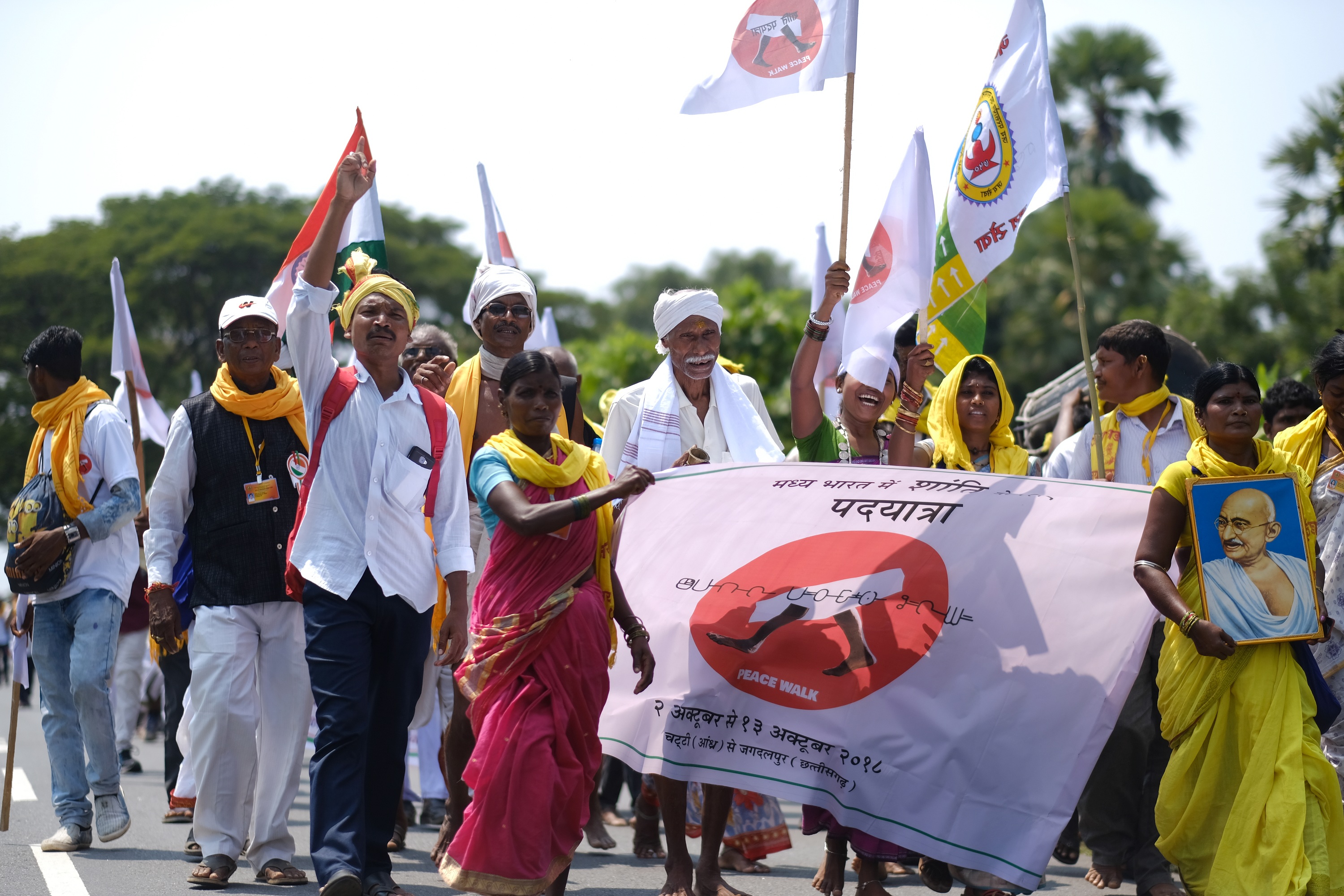 Victims of the long-running conflict participate in a peace march in Chhattisgarh in October 2018