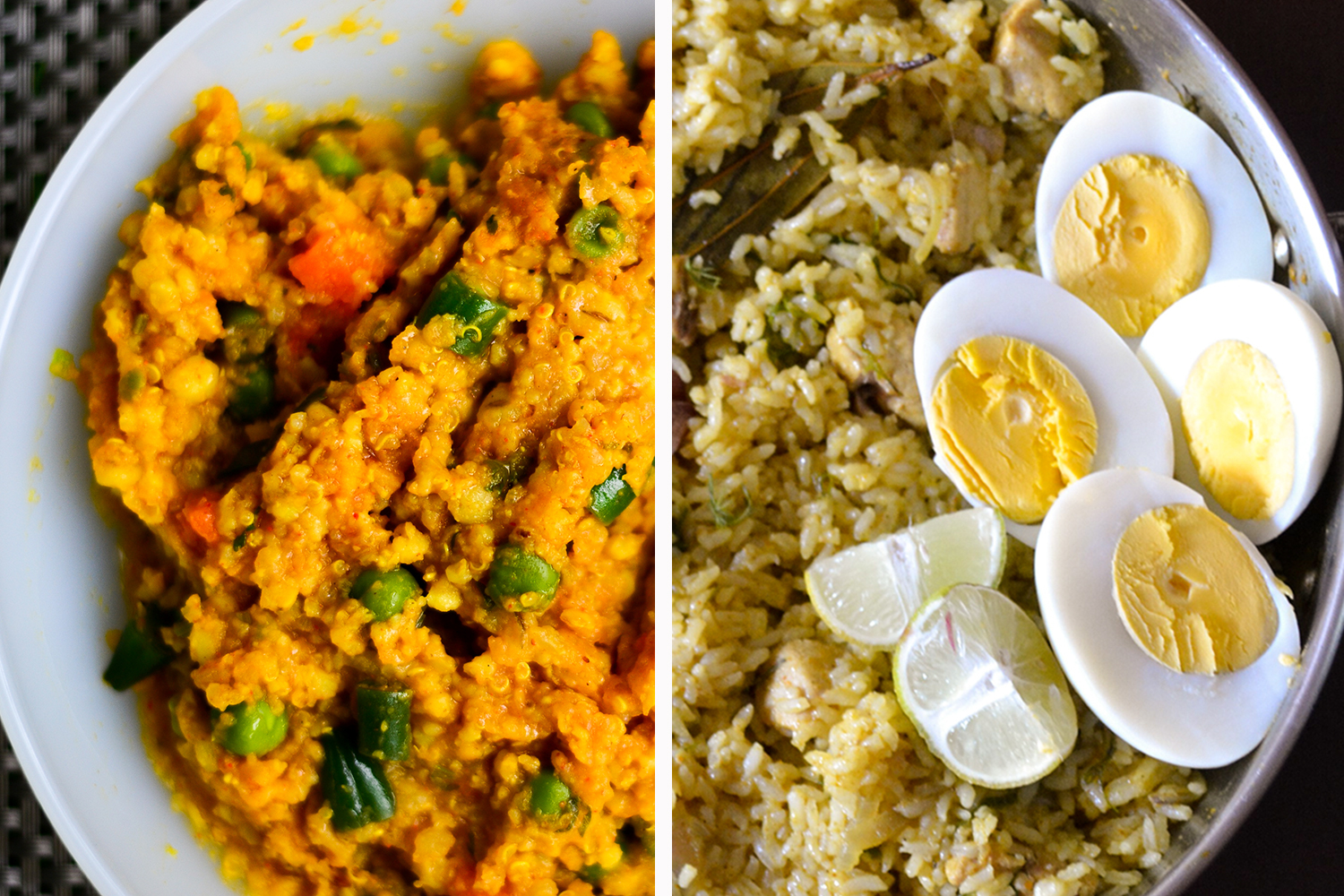 The Indian dish khichdi, left, inspired the British dish kedgeree, right [Ruth Dsouza Prabhu/Al Jazeera]