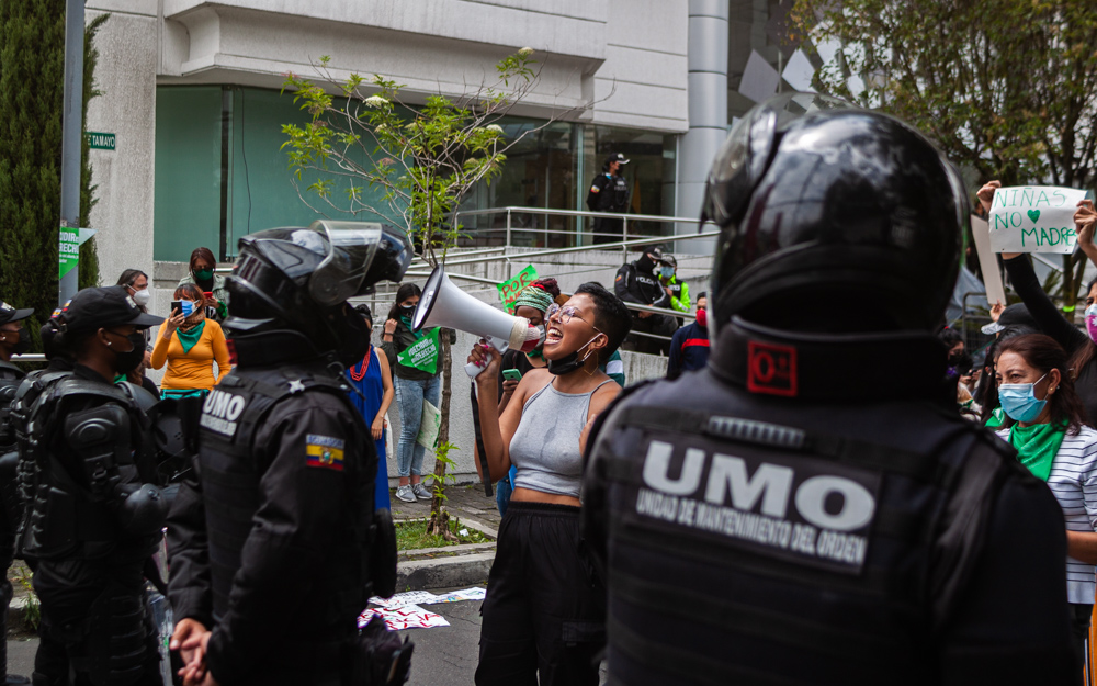 Pro-choice activists rallied outside Ecuador's Constitutional Court on April 28, ahead of a decision that decriminalised abortion in cases of rape [Vincent Ricci/Al Jazeera]