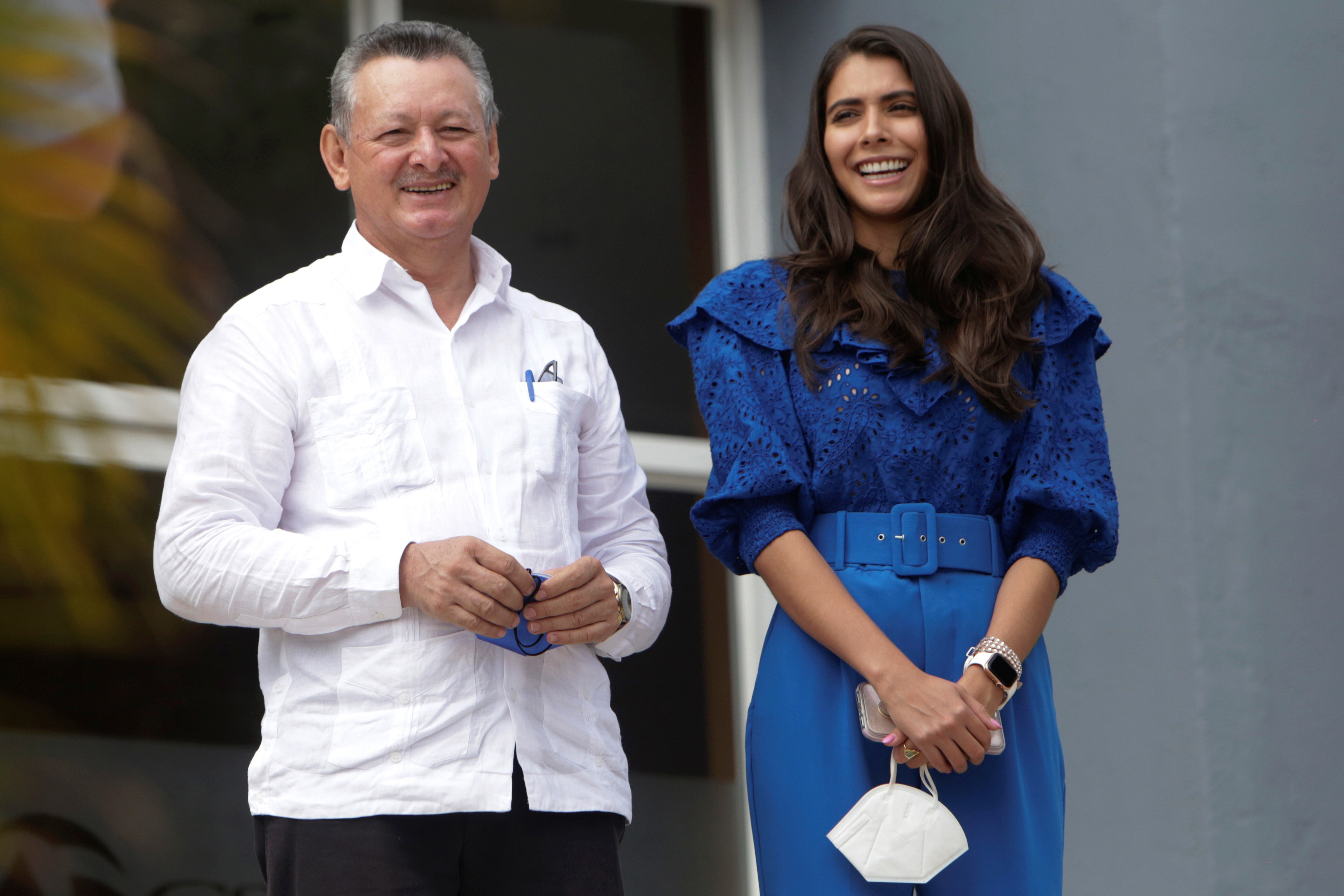 Oscar Sobalvarro, presidential candidate for the opposition party Alianza Ciudadanos por la Libertad, and his running mate for vice president, Berenice Quezada, after registering as candidates for the November 7 general election, in Managua, Nicaragua on August 2, 2021