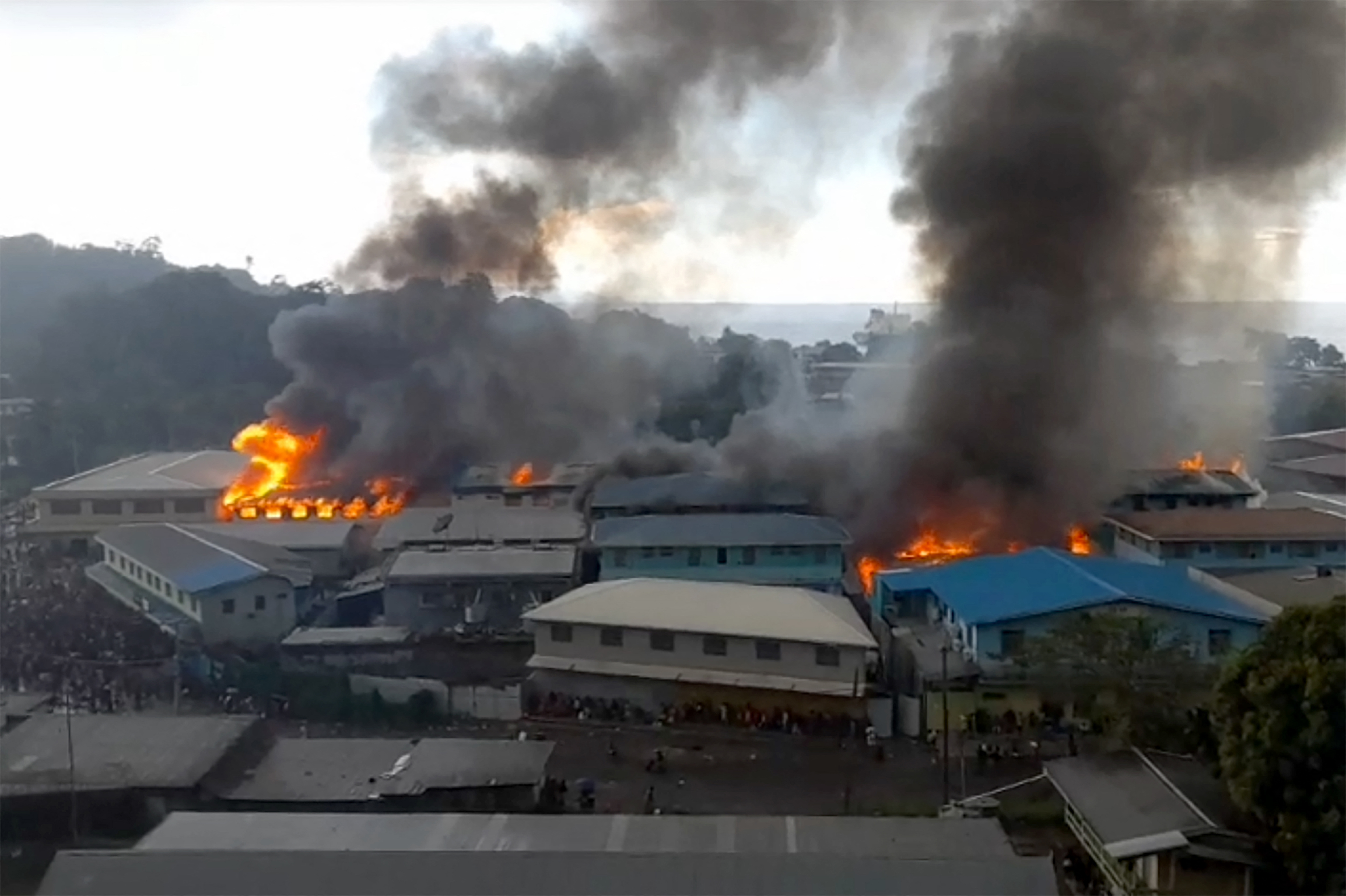 Solomon island chinatown on fire