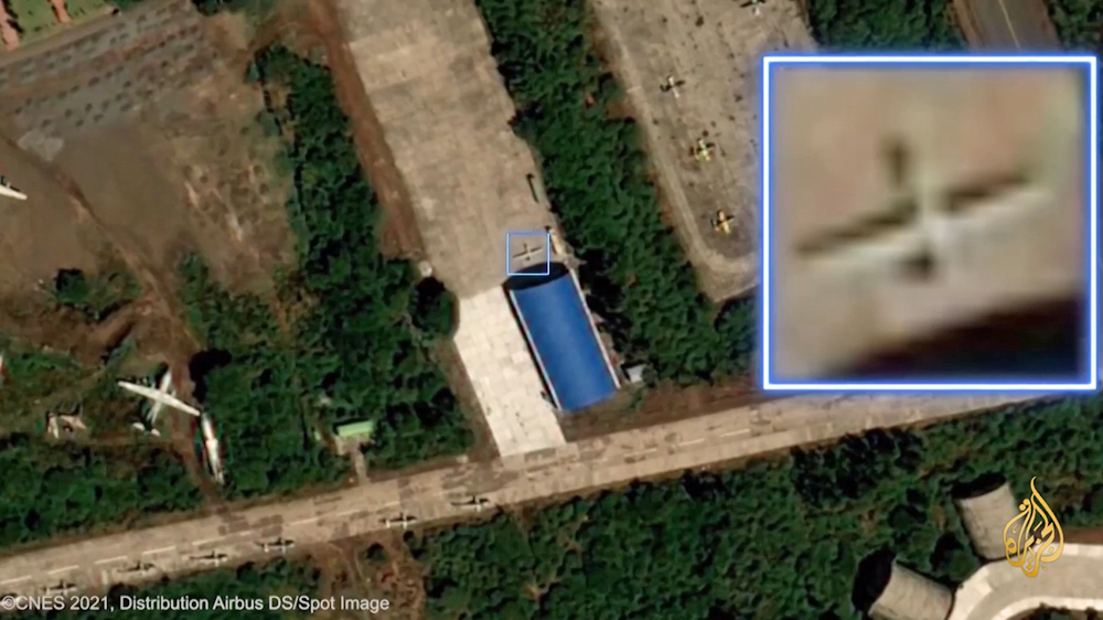 A satellite image showing a Wing Loong drone in Harar Meda base, south of Addis Ababa [Al Jazeera]