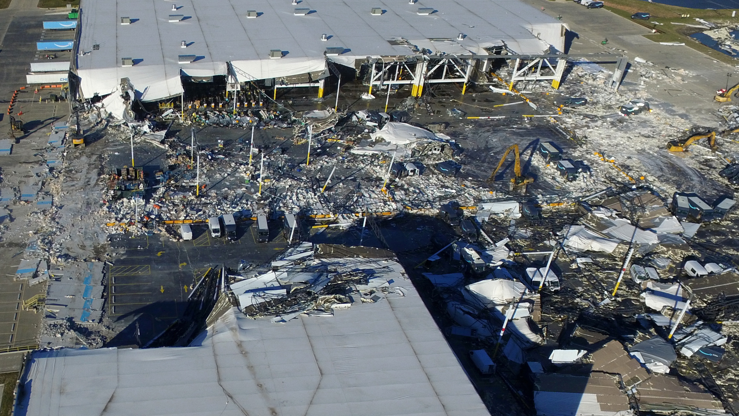 The site of a roof collapse at an Amazon.com distribution centre a day after a series of tornadoes dealt a blow to several US states, in Edwardsville, Illinois, US, December 11, 2021