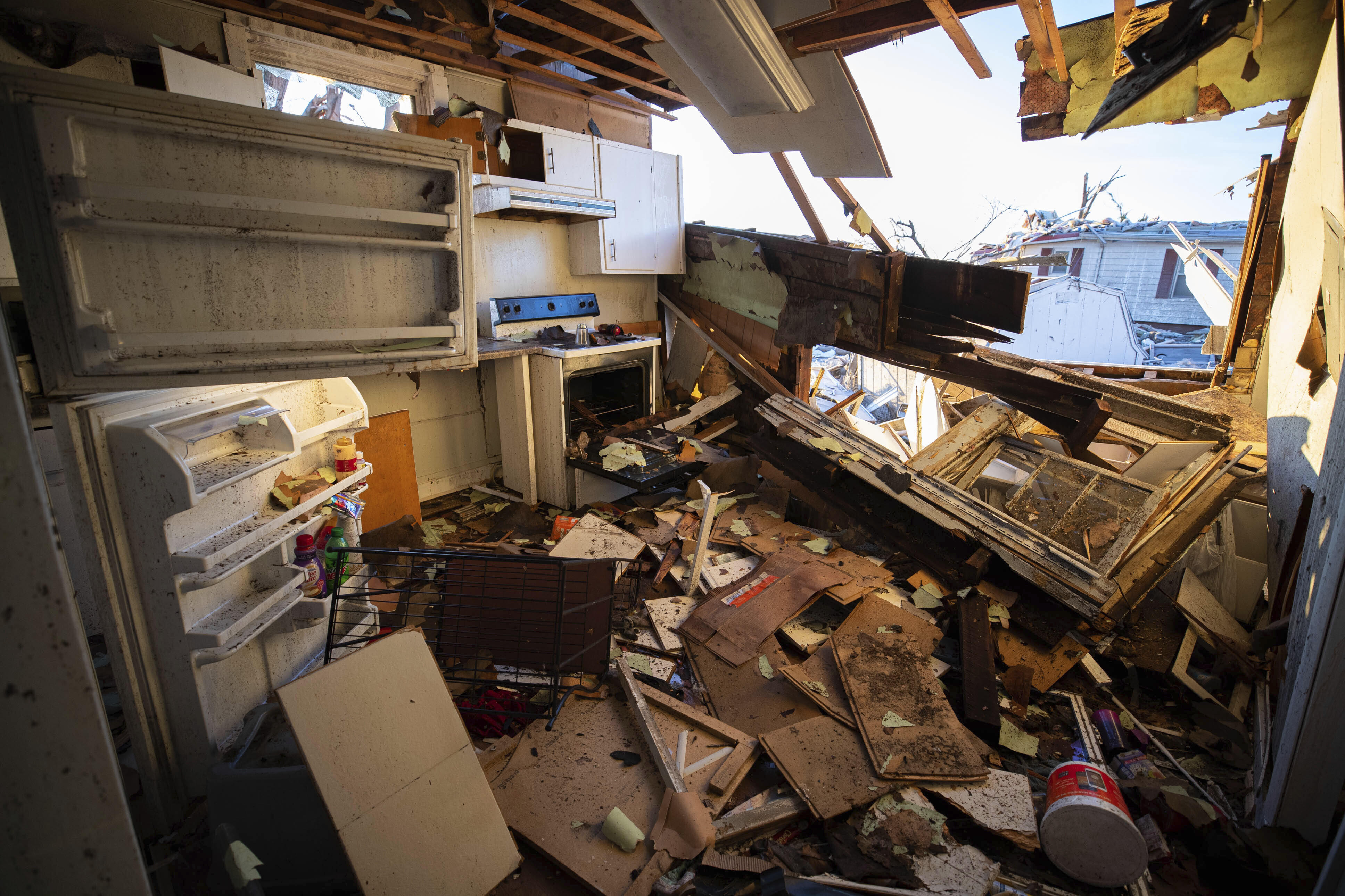 The remains of a house’s kitchen after a tornado in Dawson Springs, Kentucky