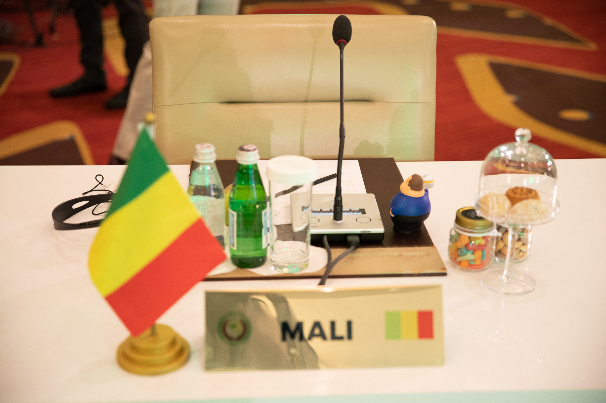 An empty seat of the Mali representative is seen in Accra, Ghana on September 16, 2021