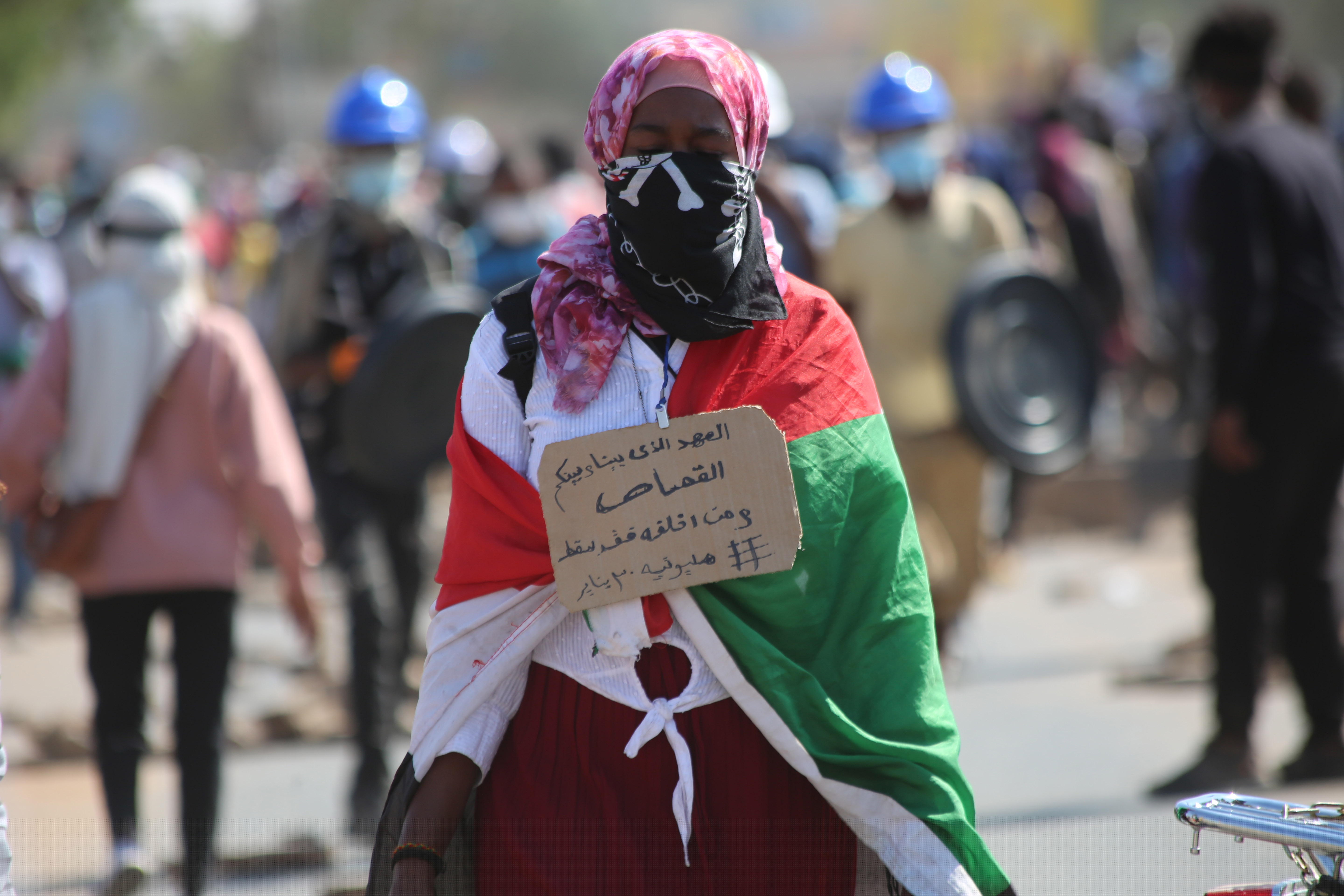 People continue protests demanding the restoration of civilian rule in Khartoum, Sudan on January 30, 2022.