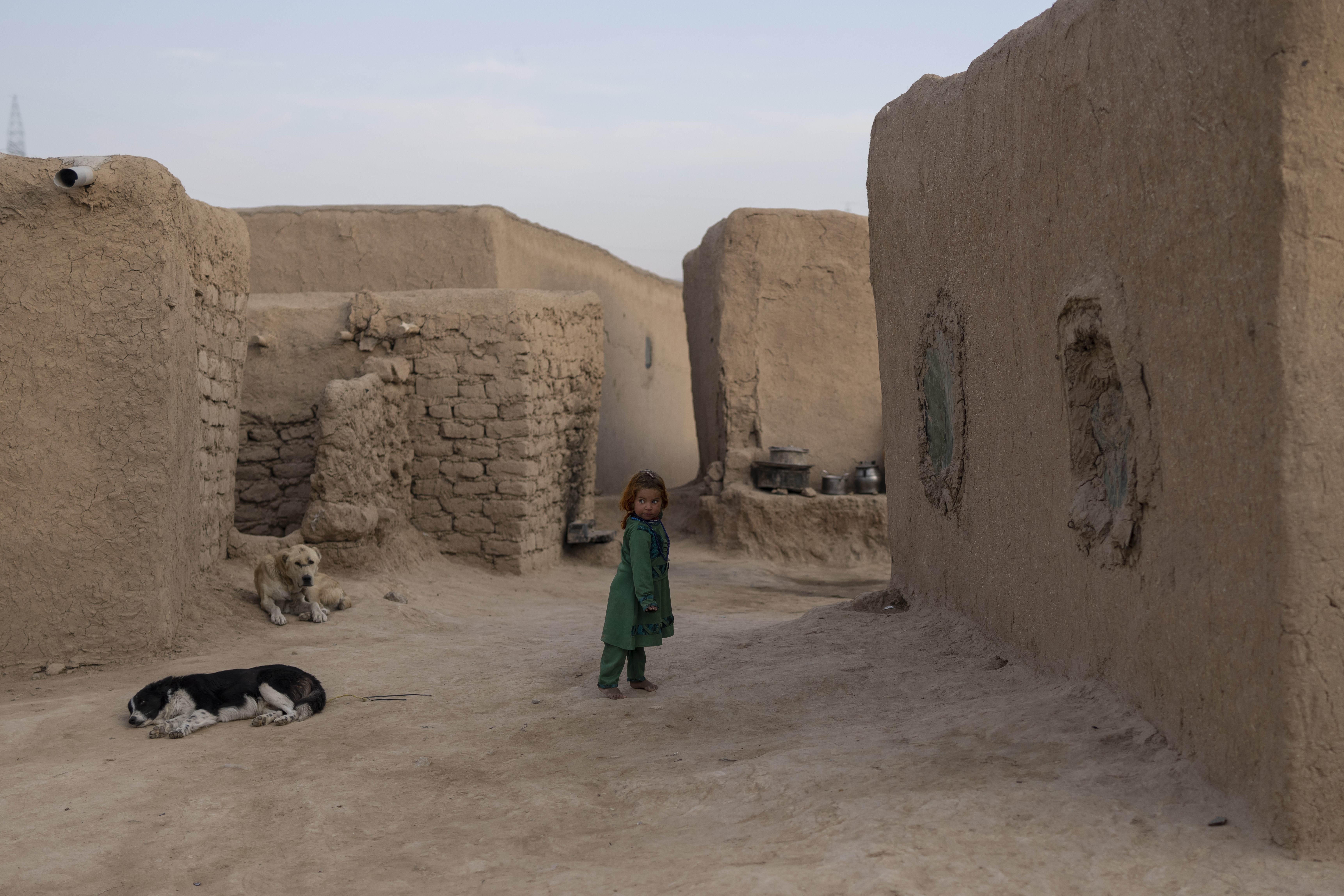 A young girl stands outside her home in Kamar Kalagh village near Herat