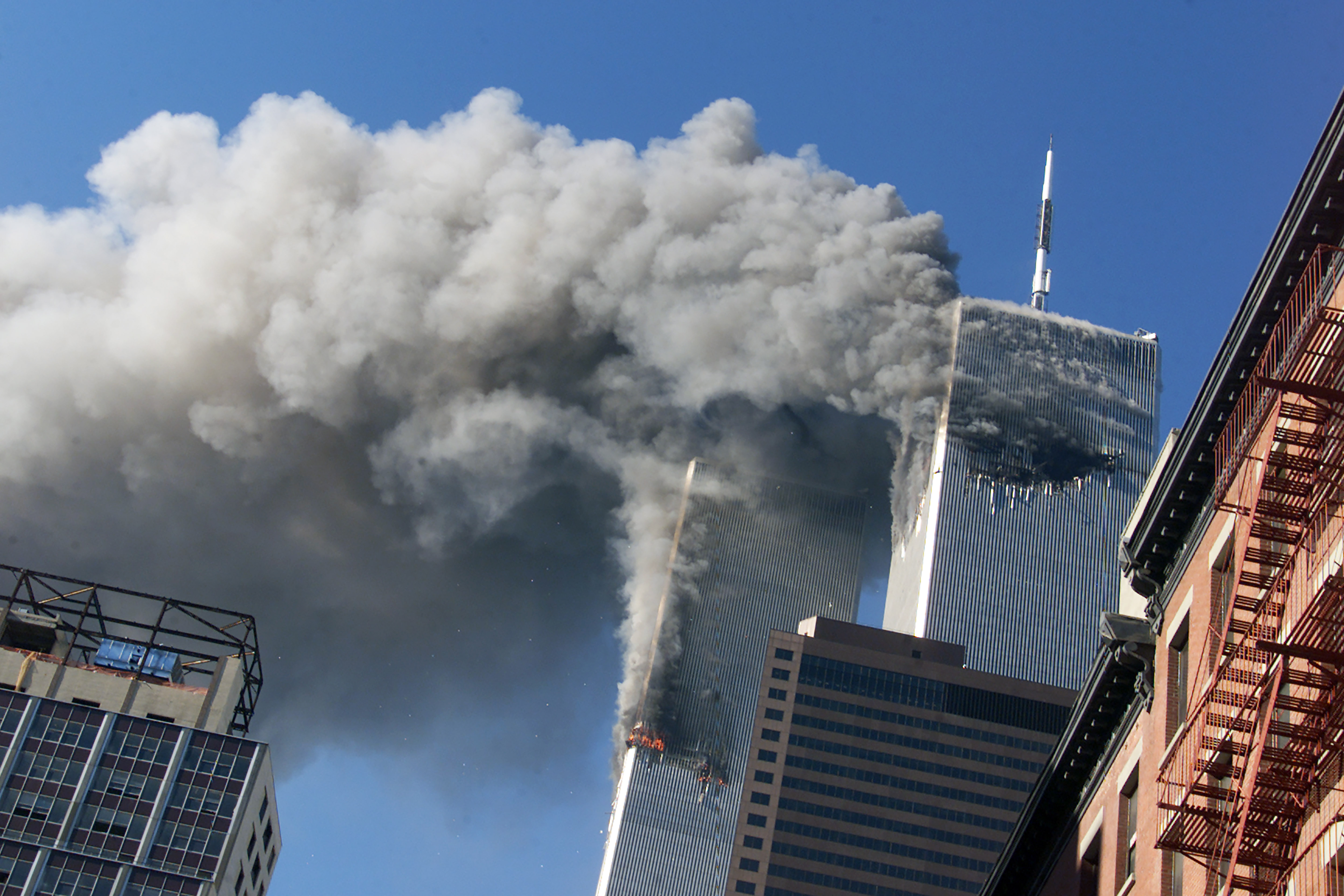 Smoke billows from the twin towers of the World Trade Center in New York on September 11 2001