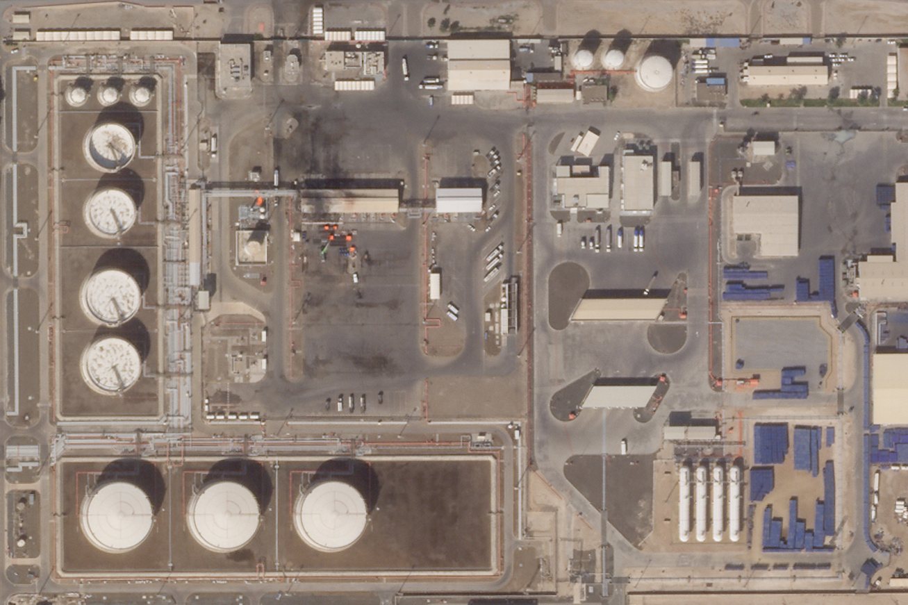 Aftermath of an attack claimed by Yemen's Houthi rebels on an Abu Dhabi National Oil Co. fuel depot in Abu Dhabi