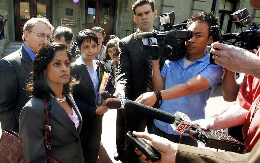Nusrat Choudhury speaking to journalists
