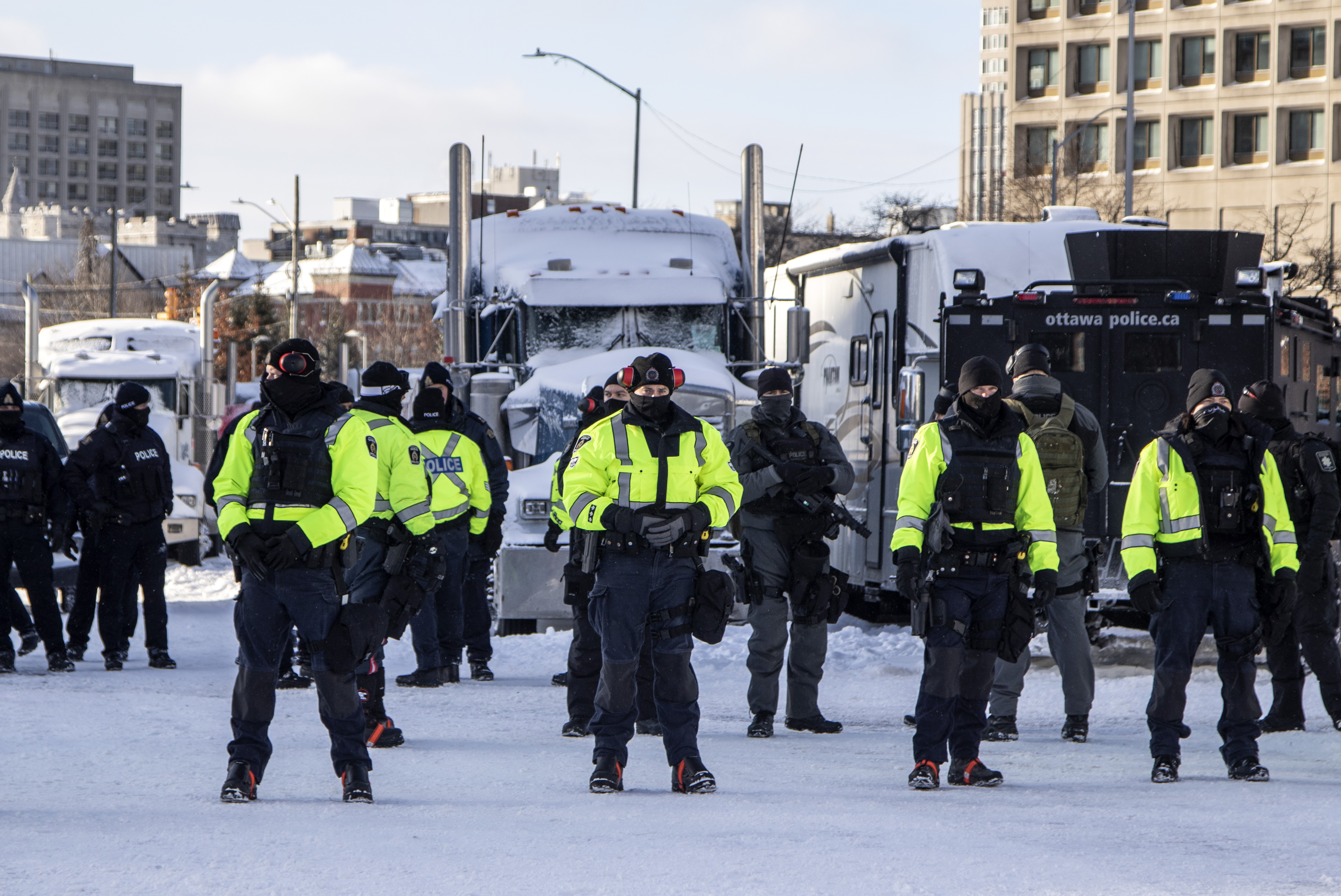 Police prepare to move in to disperse a weeks-long occupation of downtown Ottawa, Canada, February 18, 2022