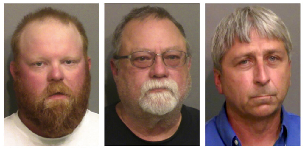 Travis McMichael, his father Gregory McMichael and William ‘Roddie’ Bryan Jr (left to right) were convicted of murder last year